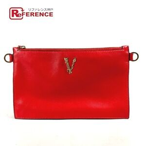 Versace Virtus Leather Clutch Bag Red
